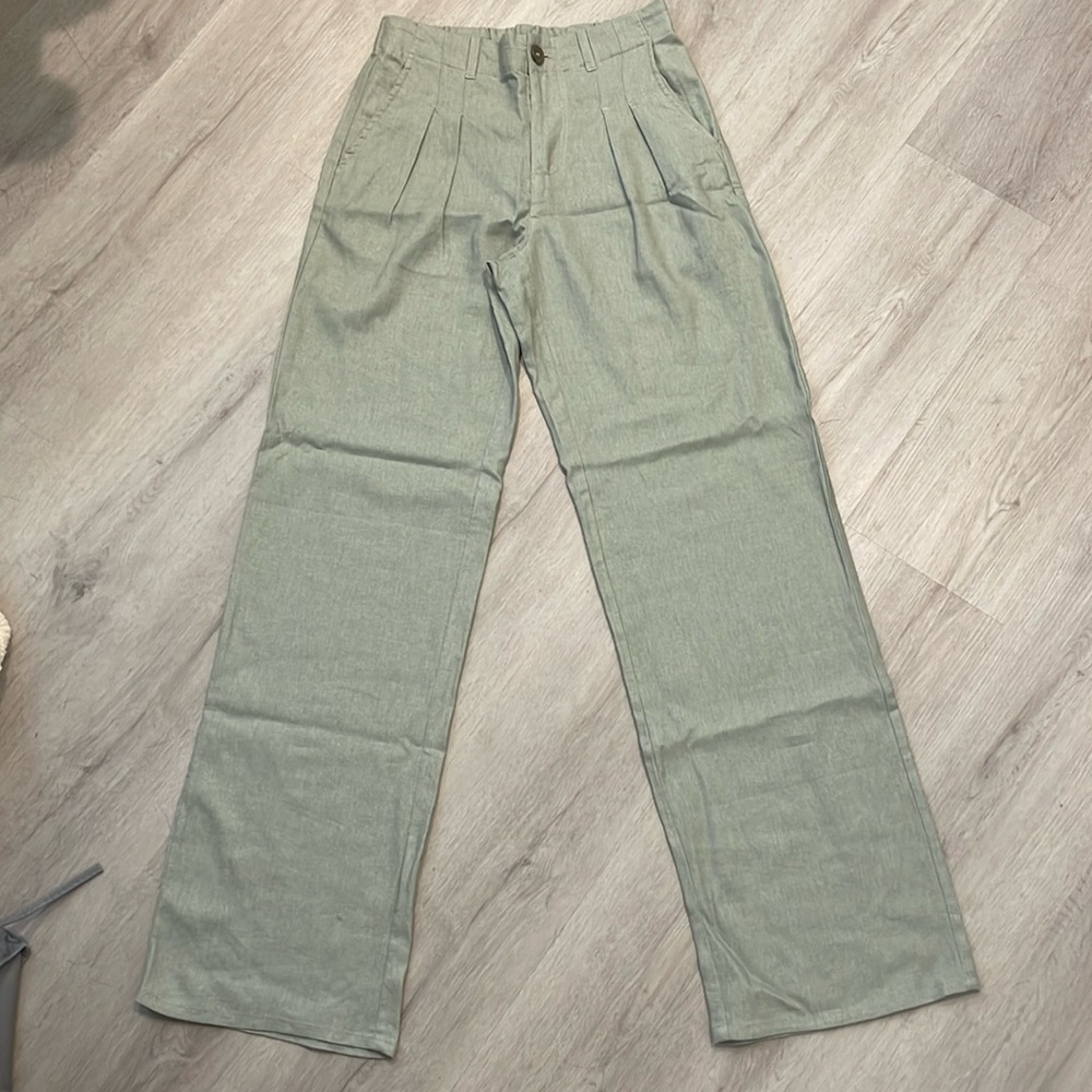 Sage Green Linen Wide Leg Pants